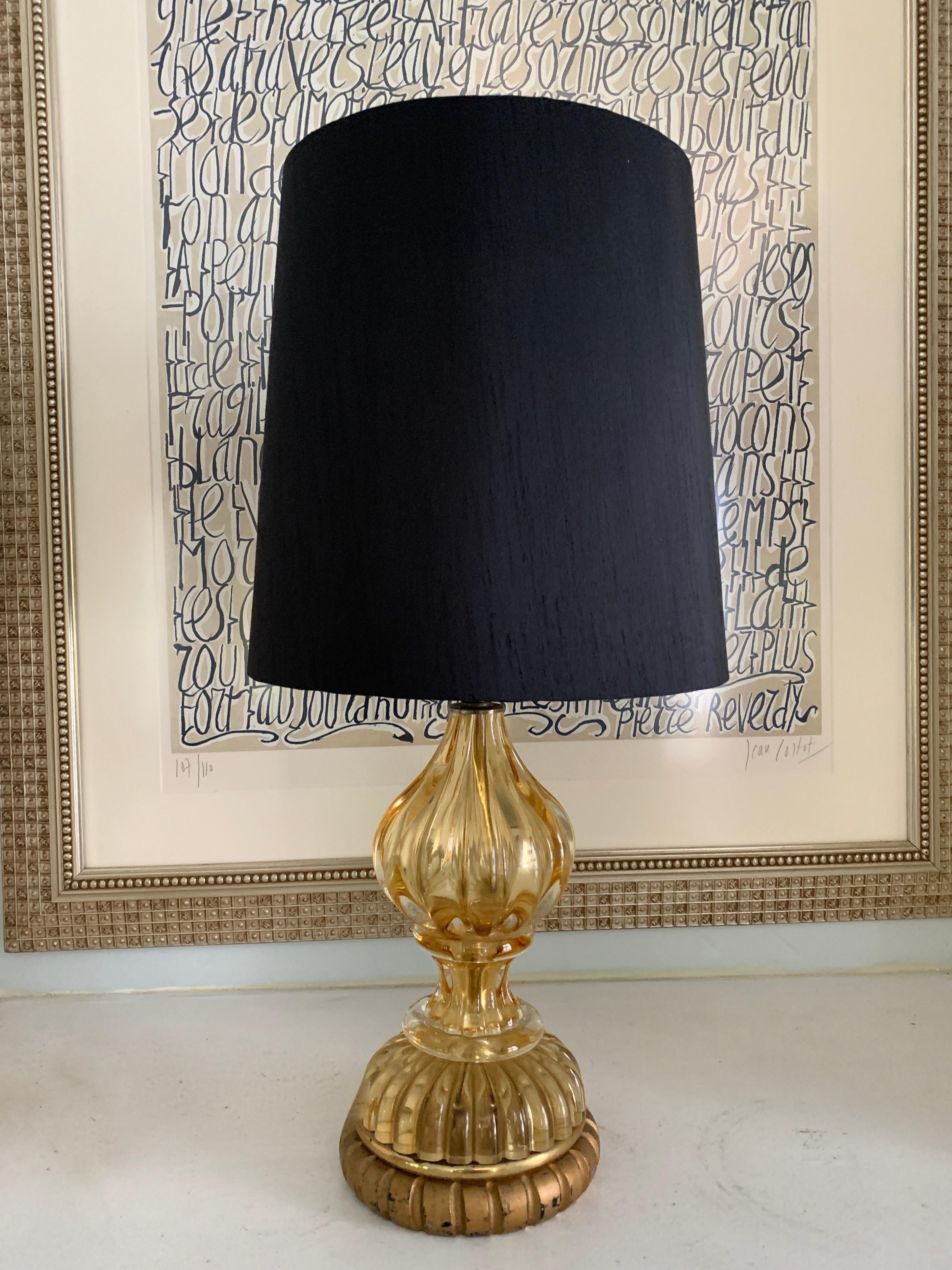 Murano Glass Gold Murano Lamp with Giltwood Base
