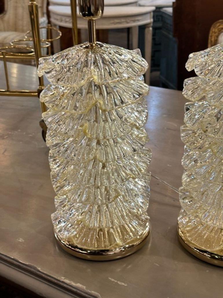 Gold Murano Ruffle Lamps In Good Condition For Sale In Dallas, TX