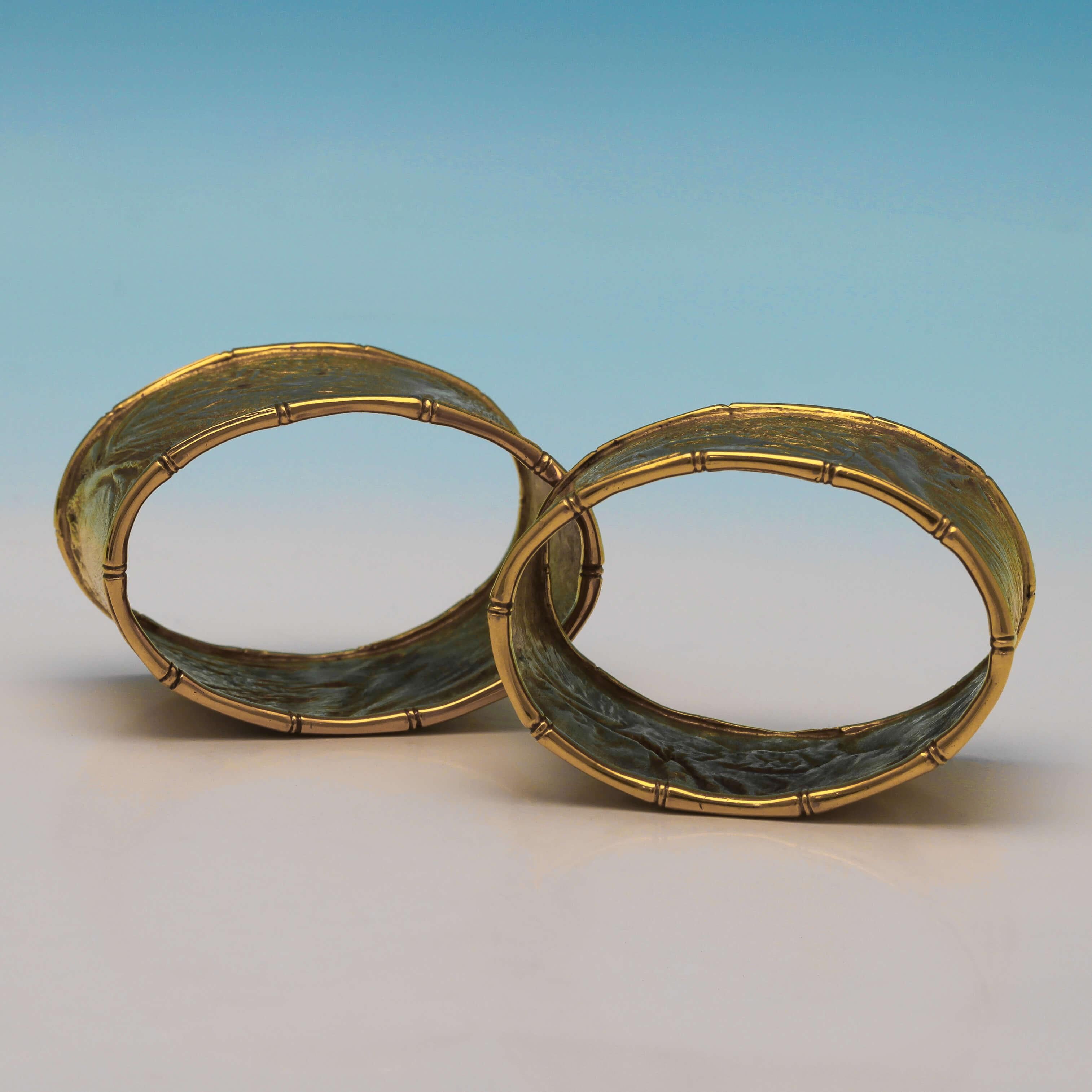 English Mid-Century Modern 9ct Gold Pair of Napkin Rings Using the Samorodok Technique