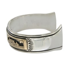 Gold Native American 925 Silver 14 Karat Kokopellis Hopi Cuff Bracelet