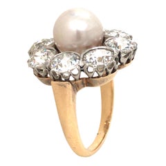 Gold Natural Pearl Diamond Ring, CISGEM