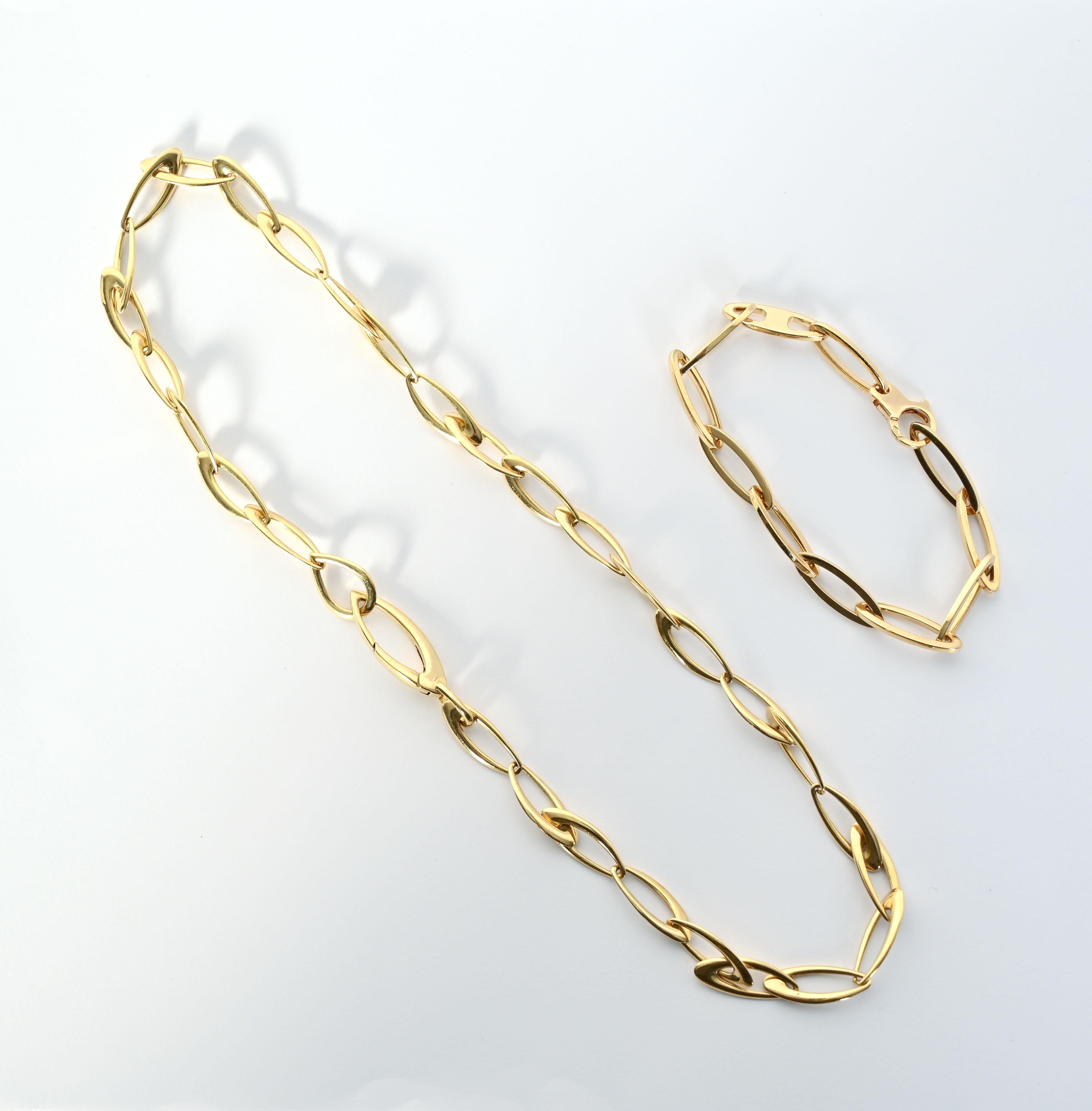 Gold Navette geformte Glieder Halskette/Armband im Zustand „Hervorragend“ in Darnestown, MD