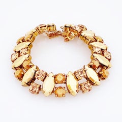 Bracelet cocktail en or, navette et topaze avec strass par Regency, années 1950