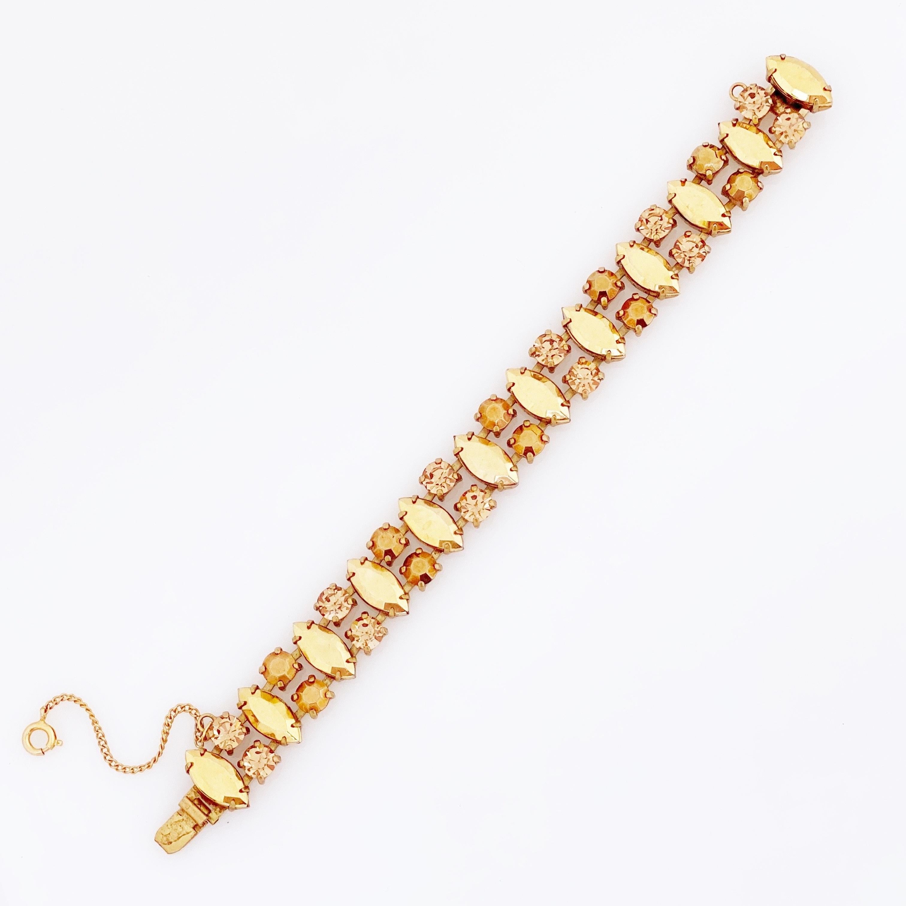 Pulsera de cóctel de navette dorada y topacio de Regency, años 50 en Bueno estado para la venta en McKinney, TX