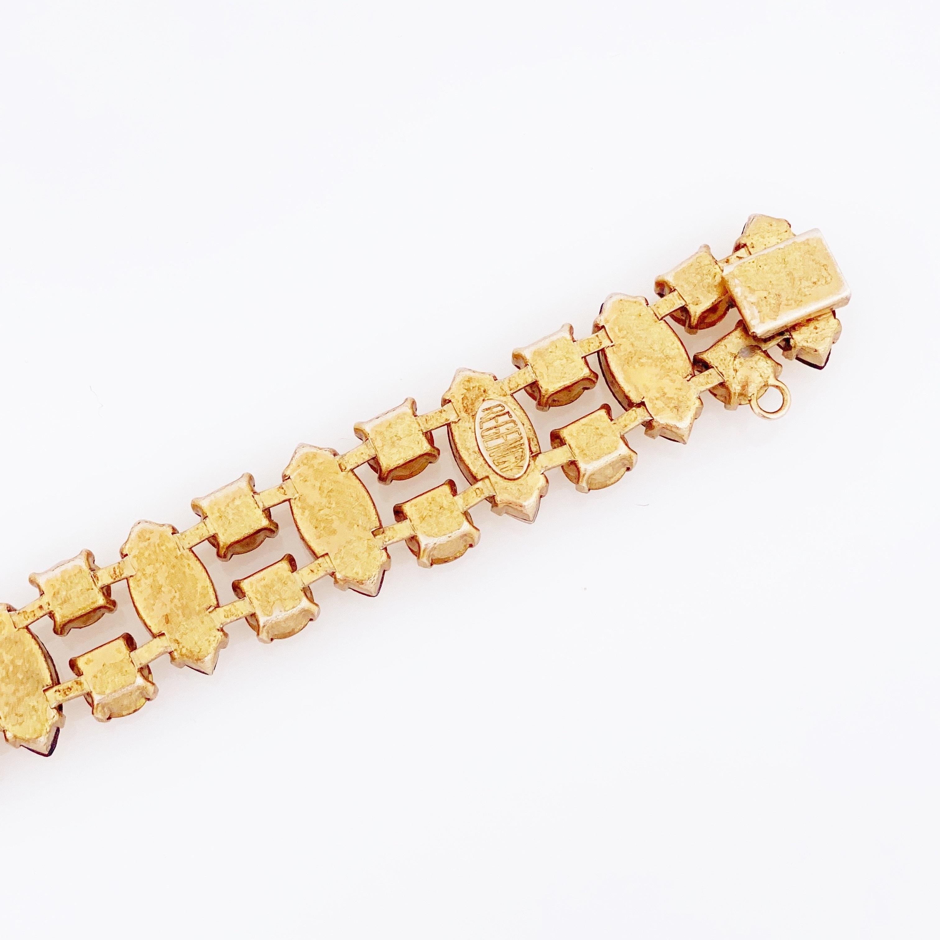 Gold Navette & Topaz Rhinestone Cocktail Bracelet By Regency, 1950s In Good Condition For Sale In McKinney, TX