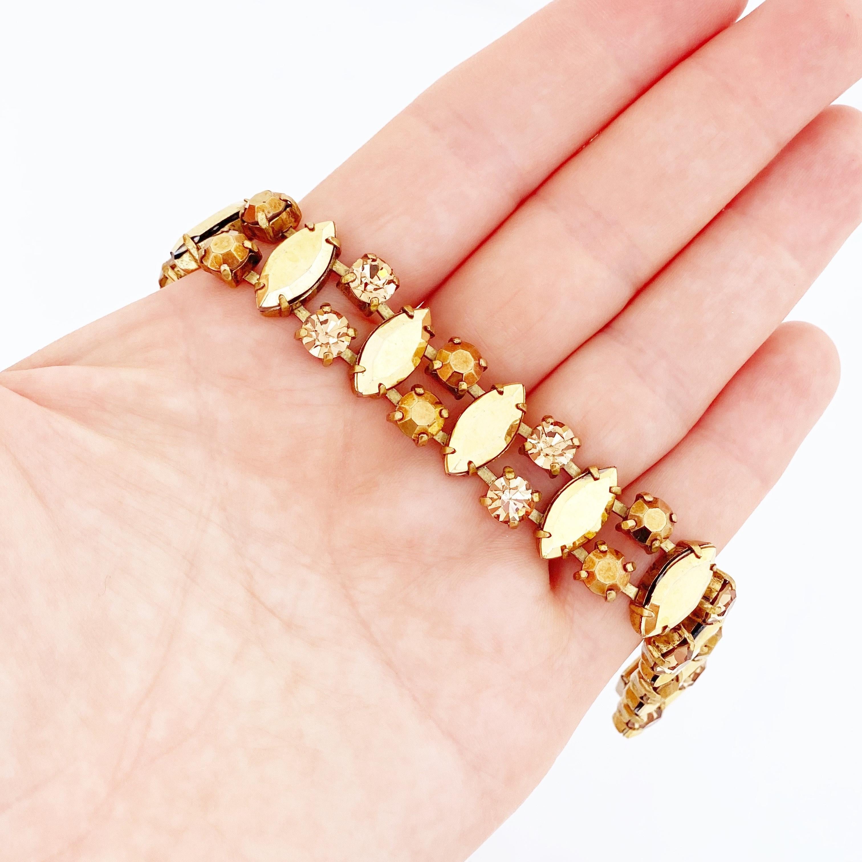 Women's Gold Navette & Topaz Rhinestone Cocktail Bracelet By Regency, 1950s For Sale