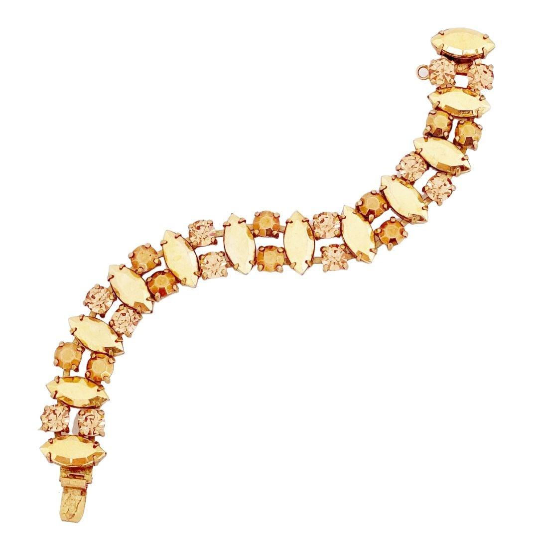 Gold Navette & Topaz Rhinestone Cocktail Bracelet By Regency, 1950s For Sale