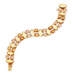 Gold Navette & Topaz Rhinestone Cocktail Bracelet By Regency, 1950s