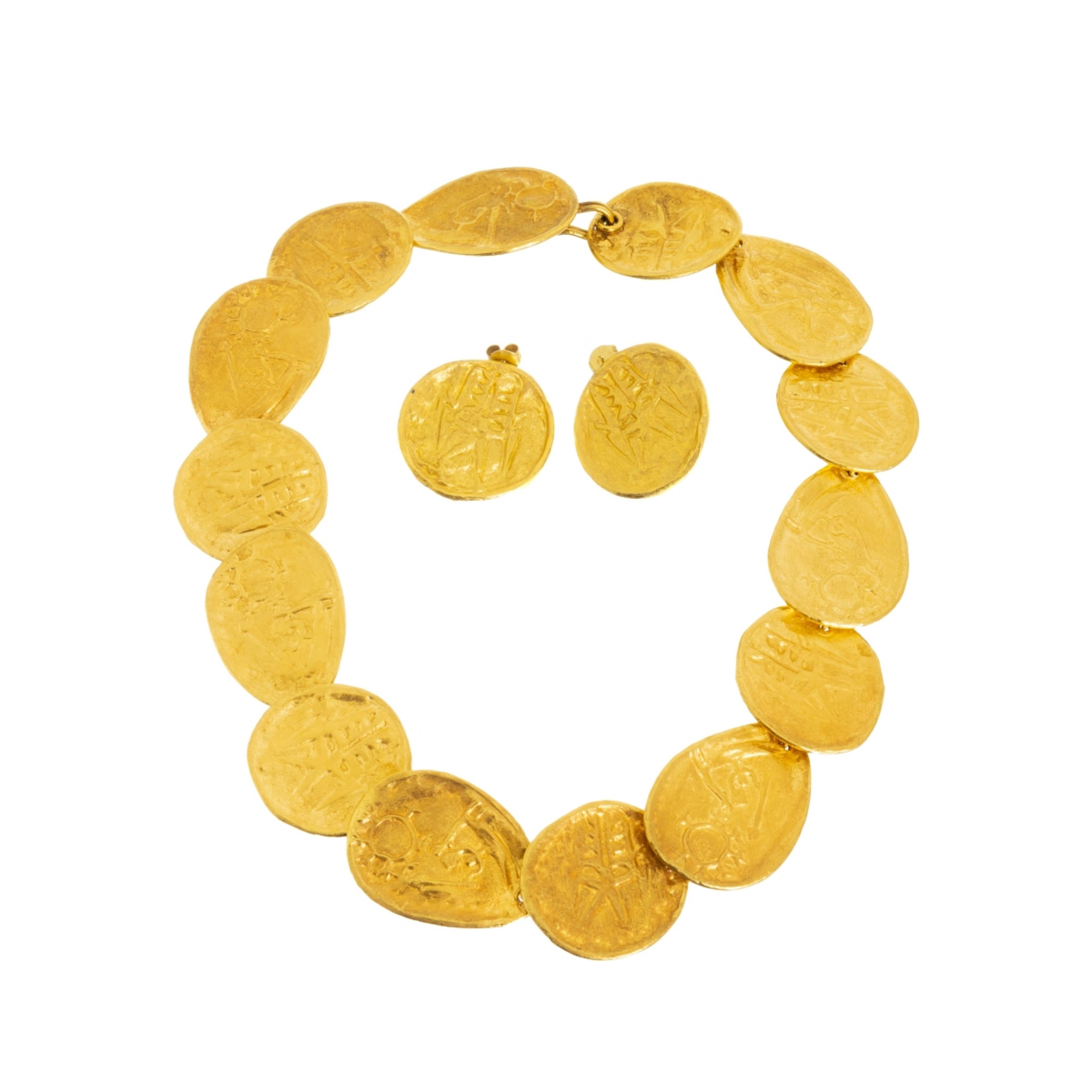 Fait main Collier et paire de boucles d'oreilles en or 20e siècle en vente