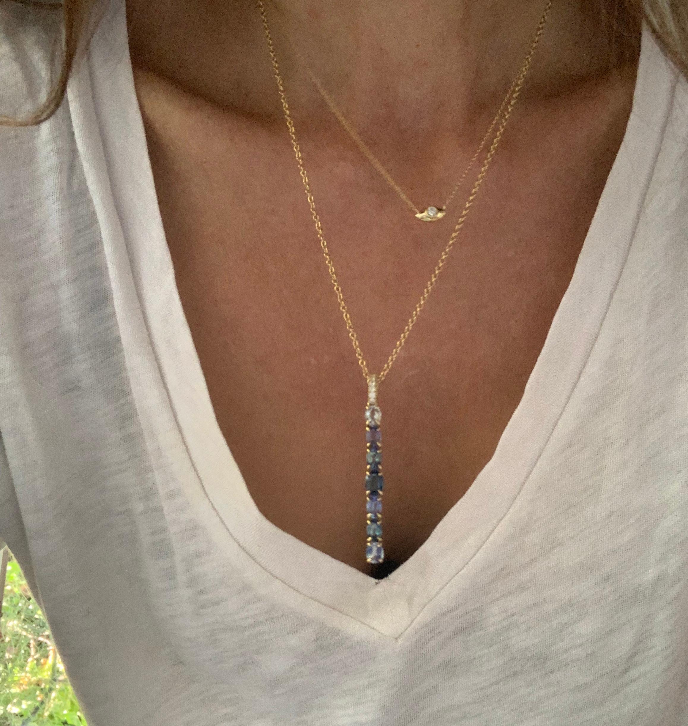Women's or Men's Gold Necklace with Blue Sapphires and Diamonds by ARK Fine Jewelry For Sale