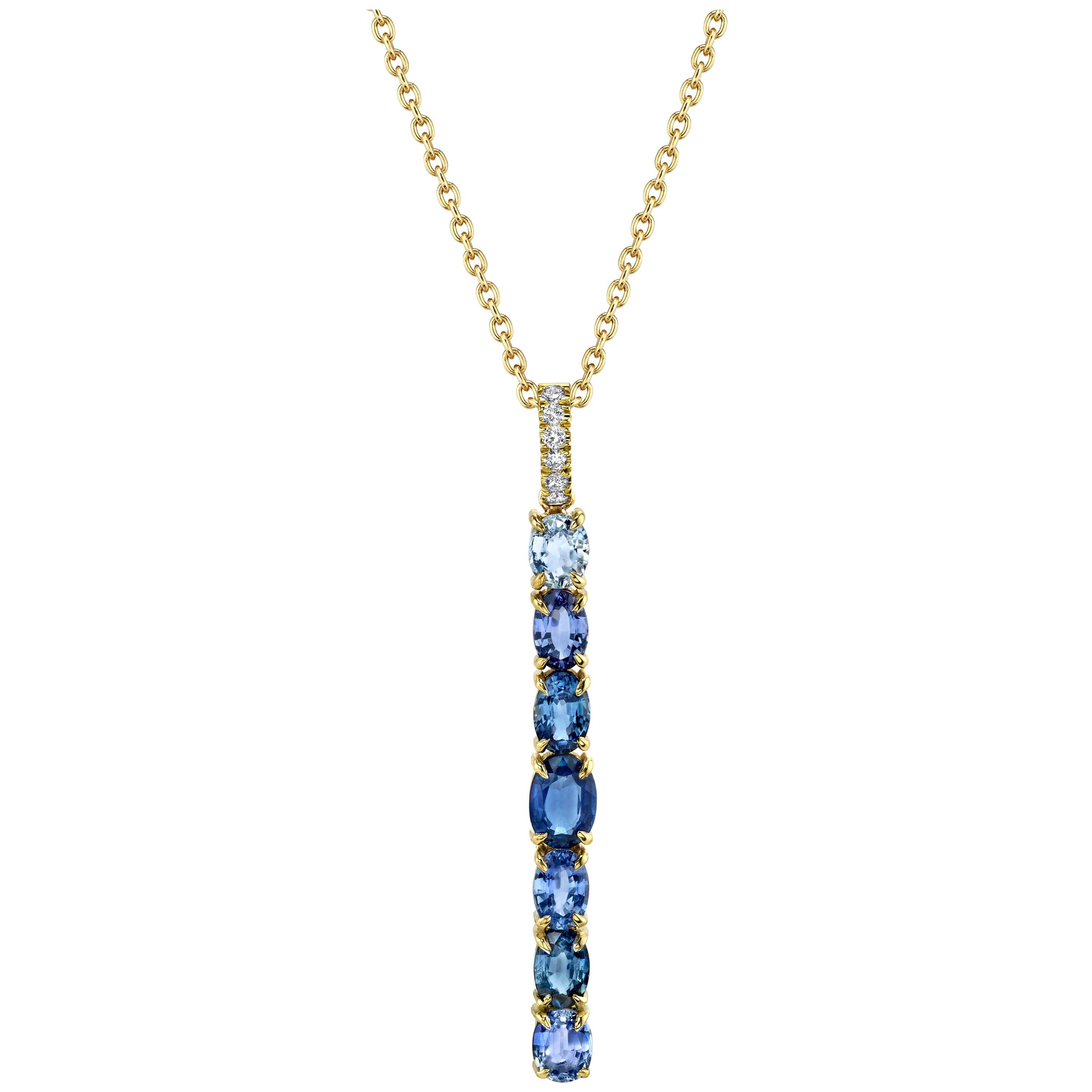 Gold Necklace with Blue Sapphires and Diamonds by ARK Fine Jewelry For Sale