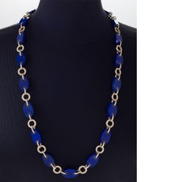 Gold Necklace with Diamonds and Lapis Lazuli by Aletto Brothers