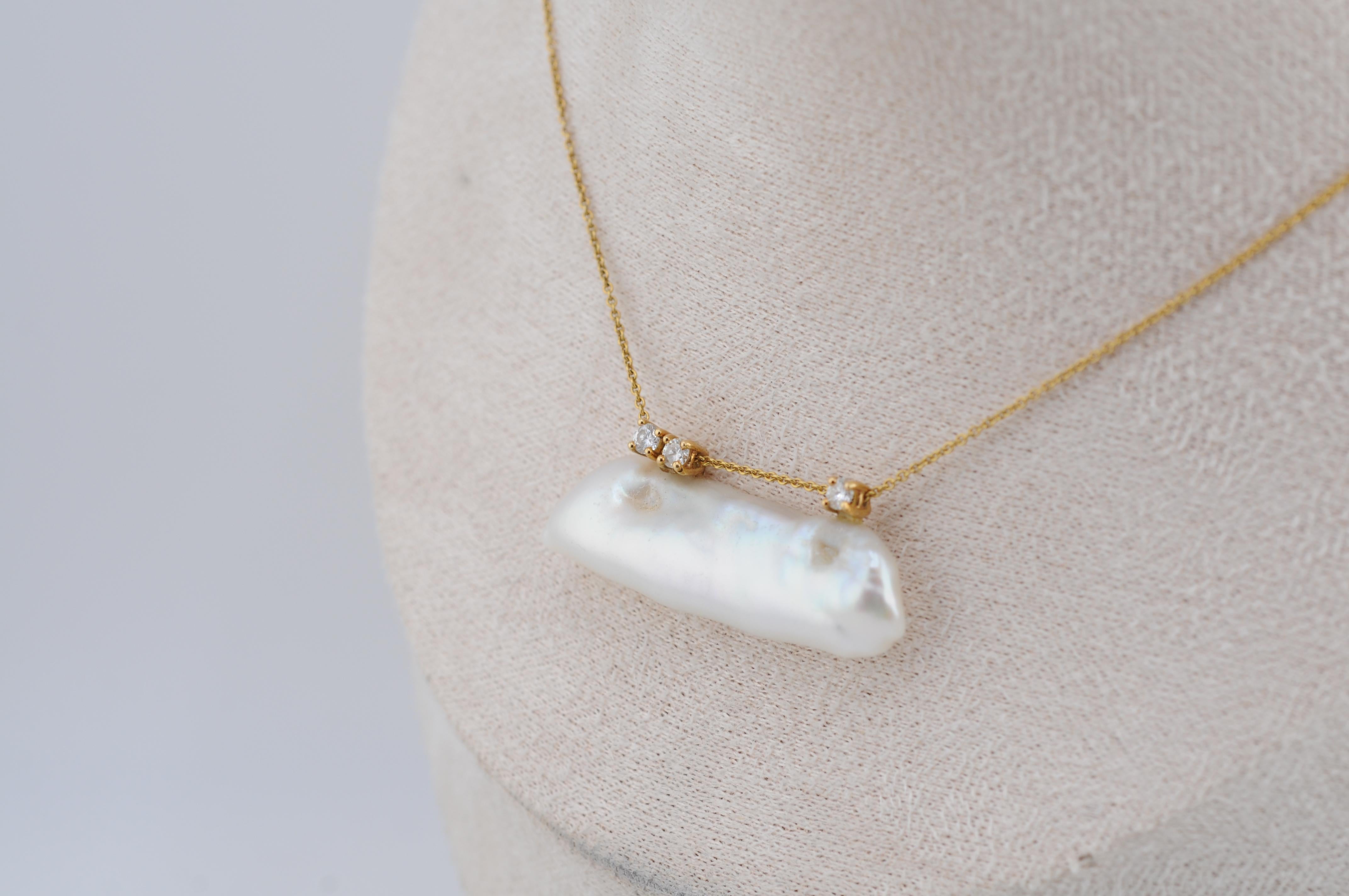 Collana in oro con perle Keshi e diamanti 18k in vendita 4