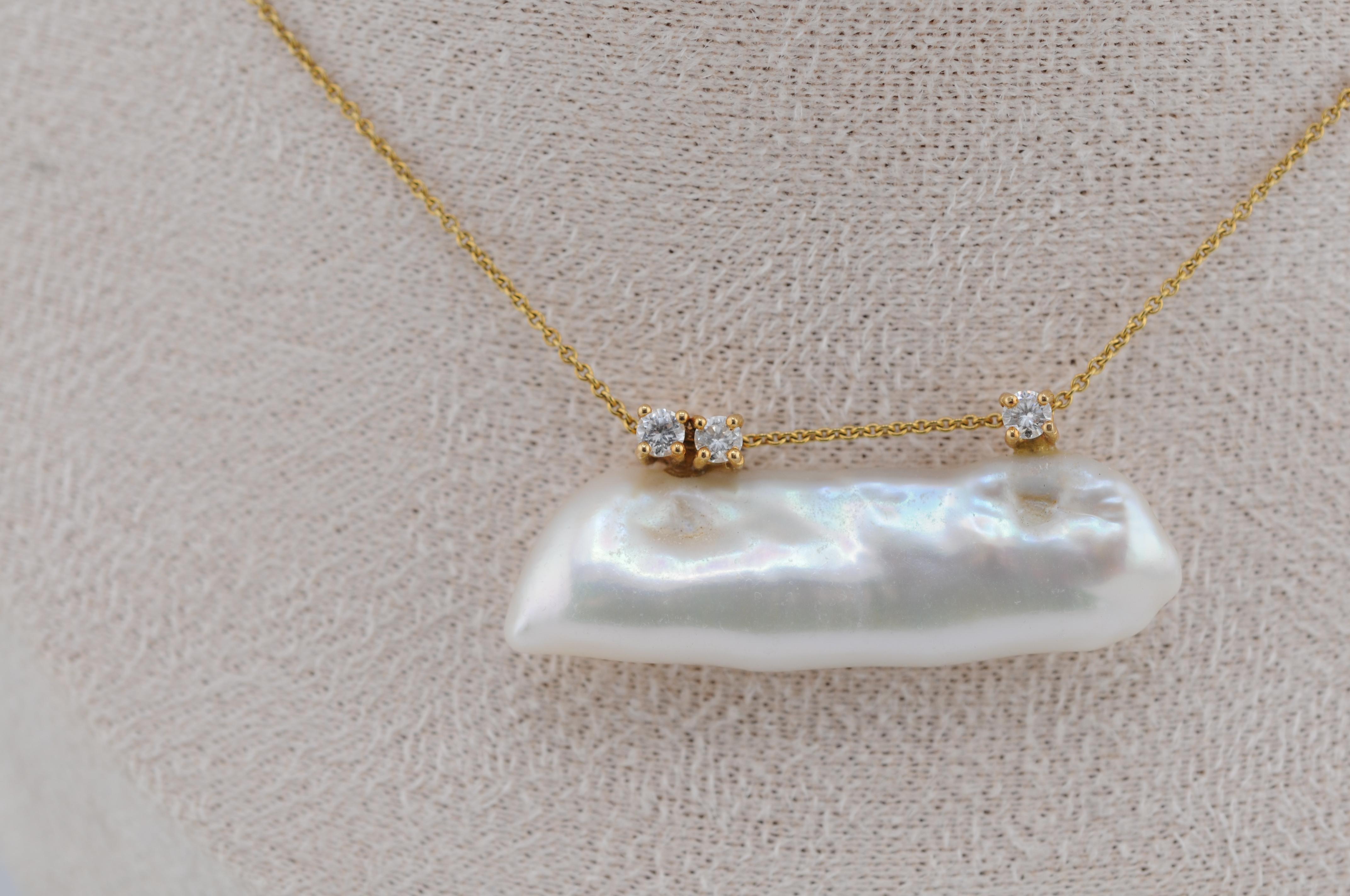 Taglio misto Collana in oro con perle Keshi e diamanti 18k in vendita