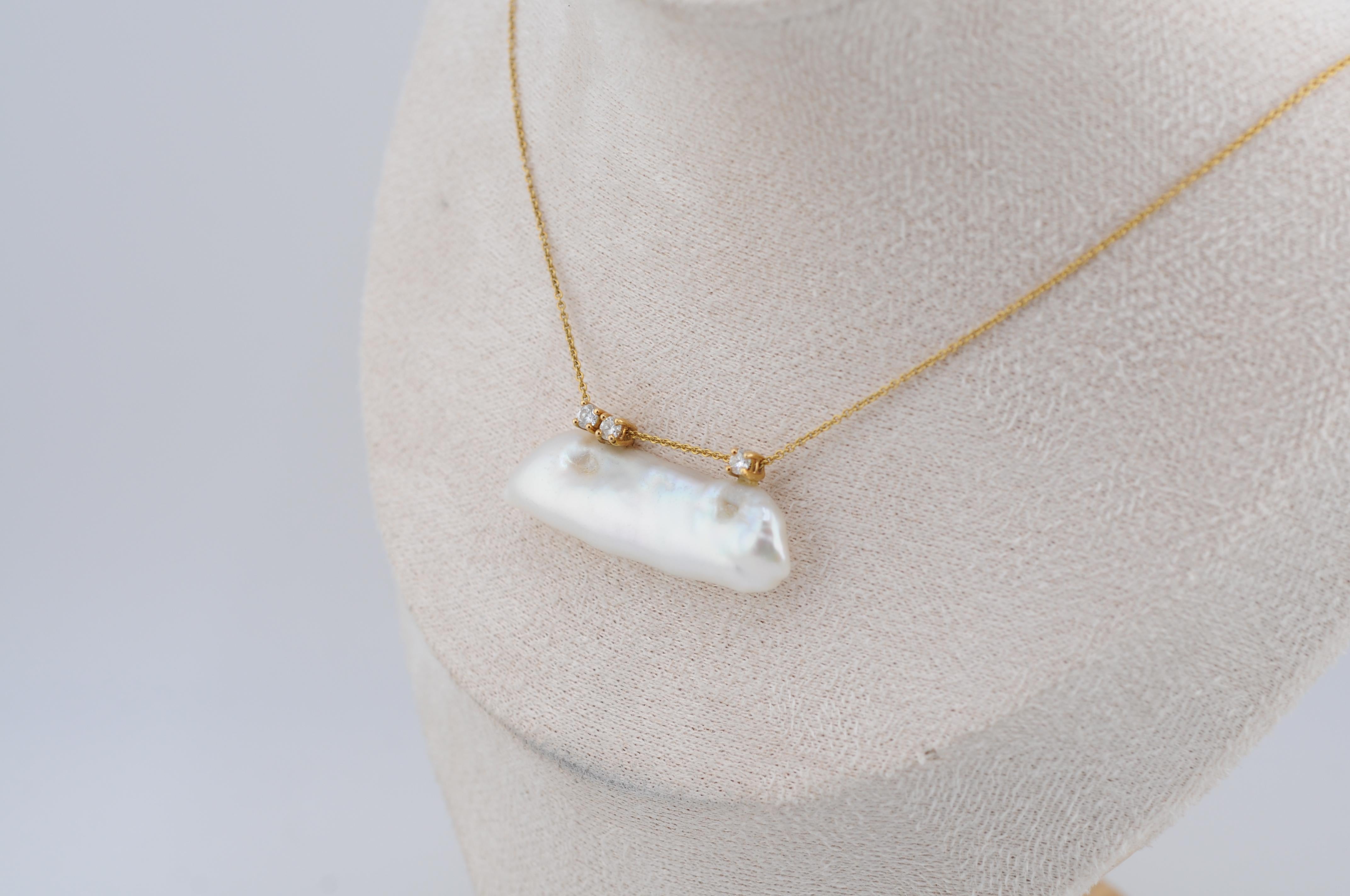 Collana in oro con perle Keshi e diamanti 18k in vendita 3