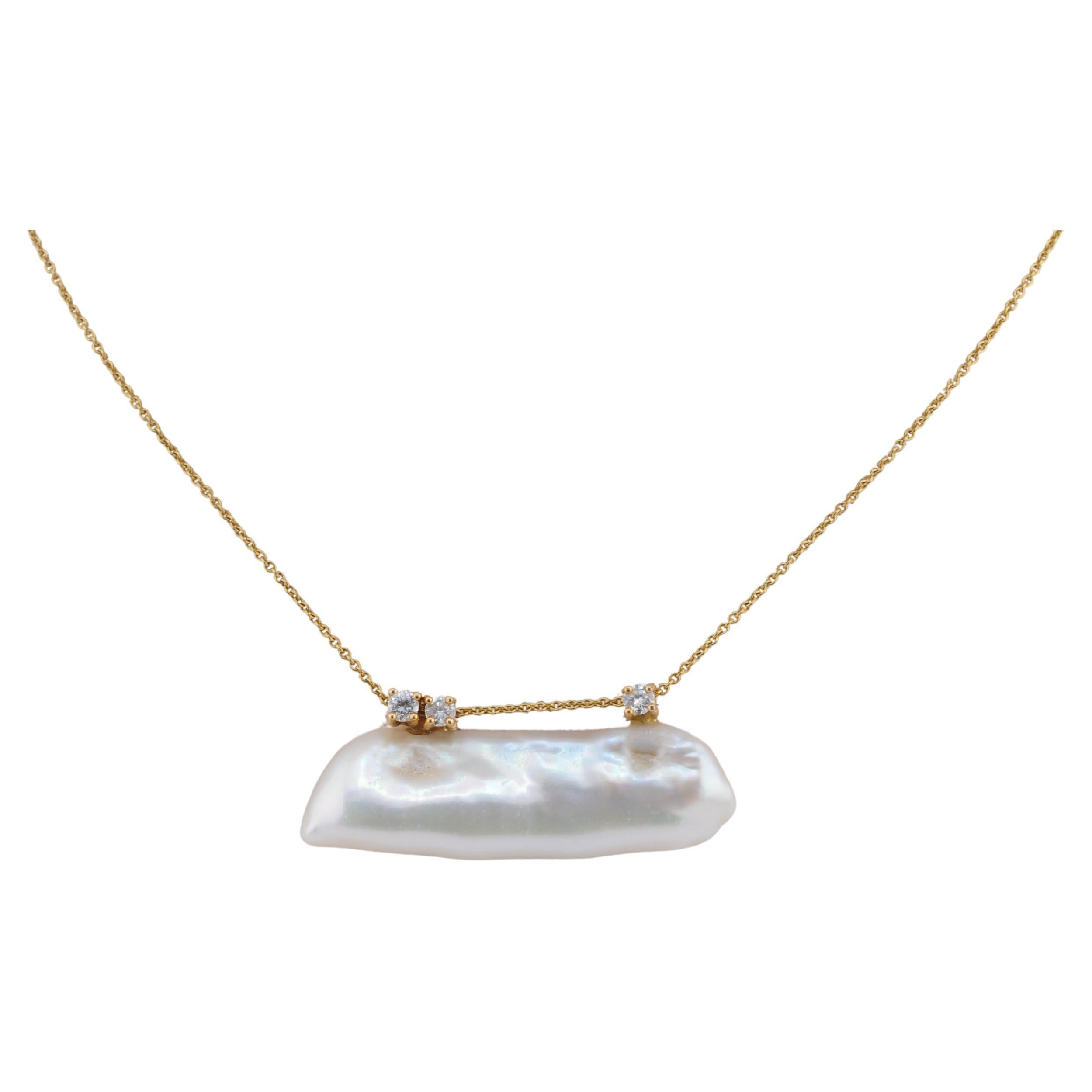 Collana in oro con perle Keshi e diamanti 18k in vendita