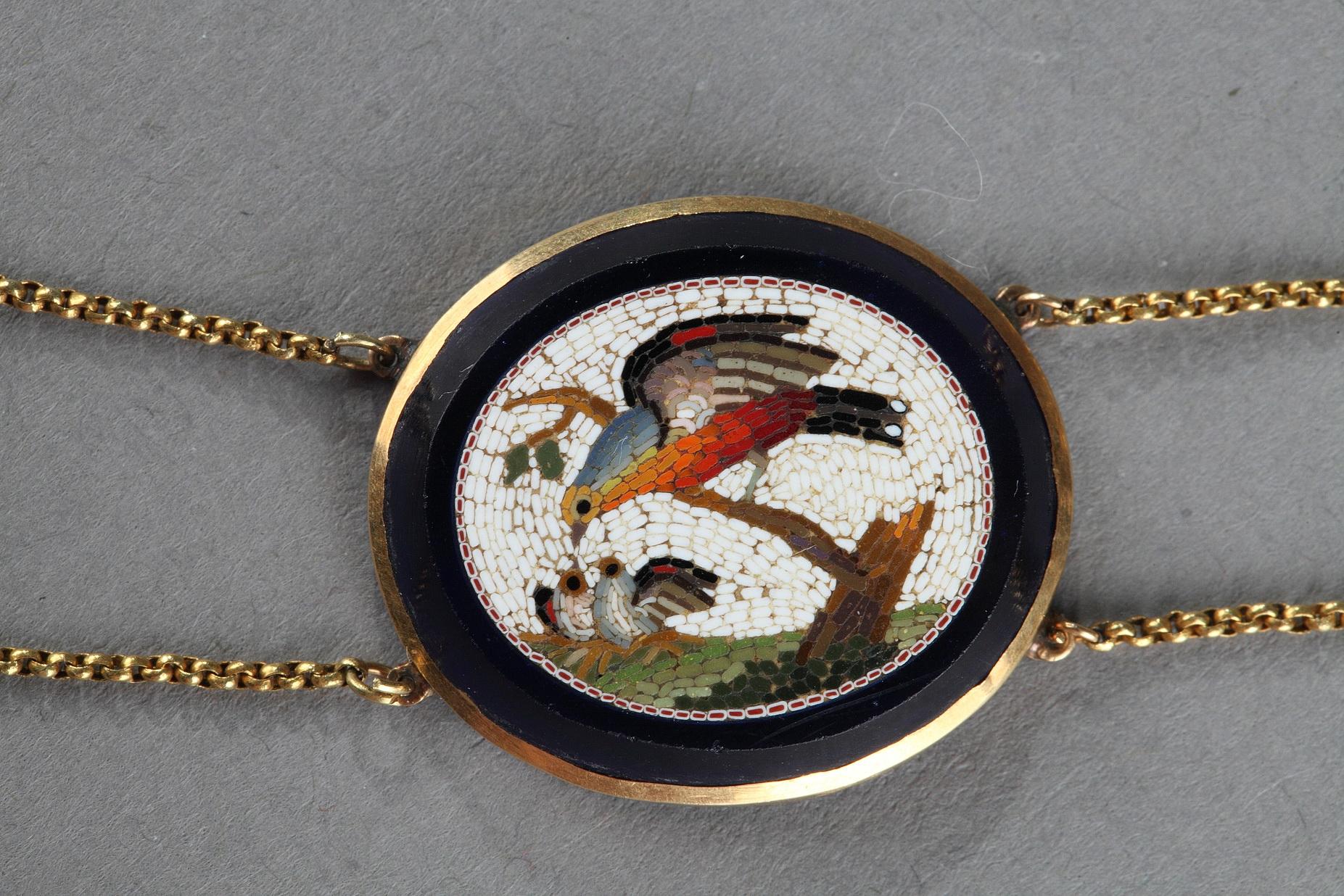Women's or Men's Gold Necklace with Micomosaic, Early 19th Century For Sale