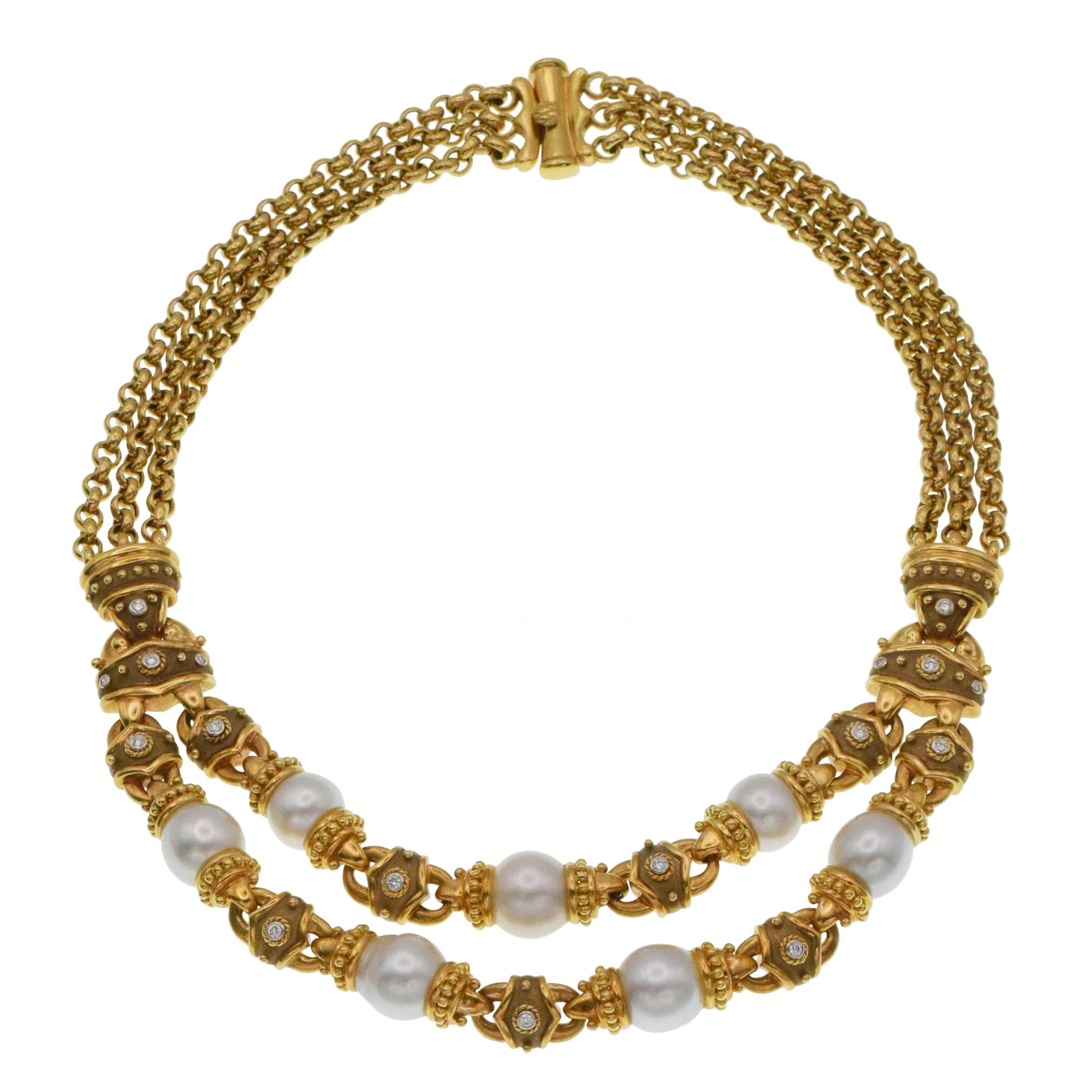 Artista Collana in oro con accenti di perle e diamanti in vendita