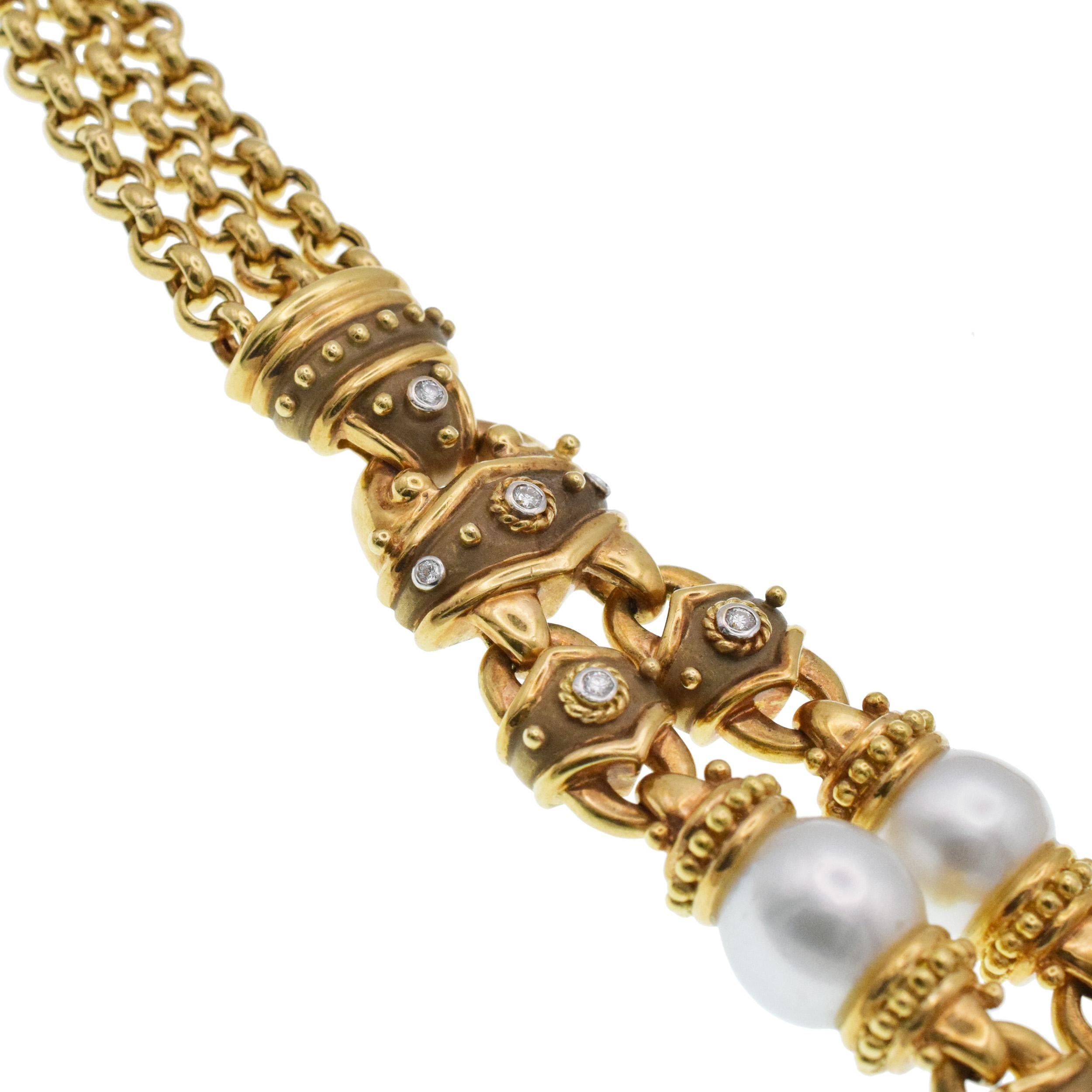 Collana in oro con accenti di perle e diamanti In condizioni ottime in vendita a New York, NY
