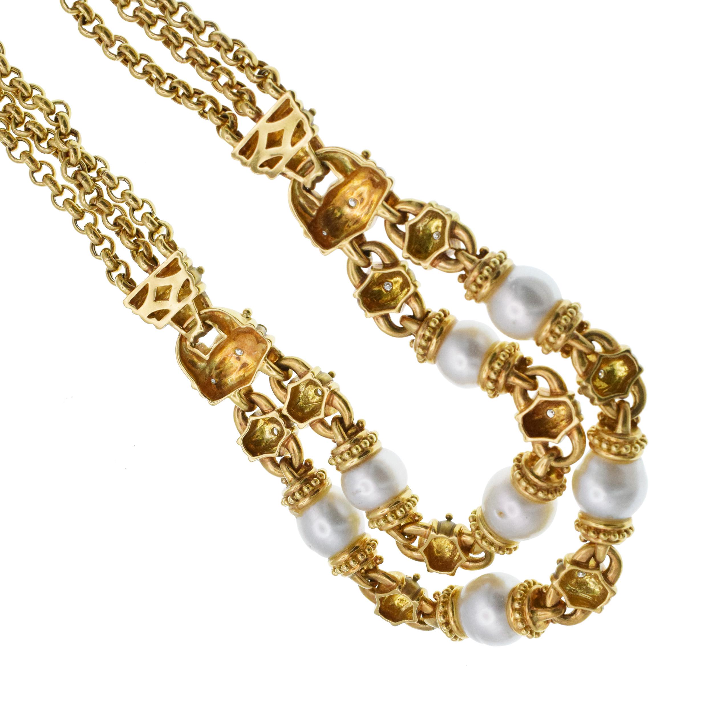 Collana in oro con accenti di perle e diamanti in vendita 1