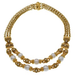 Gold Necklace With Pearl And Diamond Accents