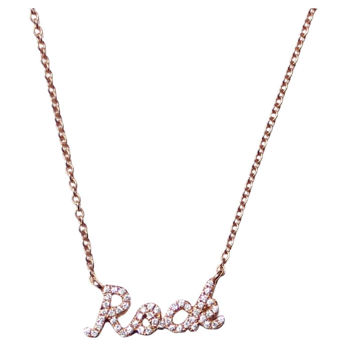 Gold necklace with 'ROCK' Diamond pendant with 50 Round Diamonds For Sale