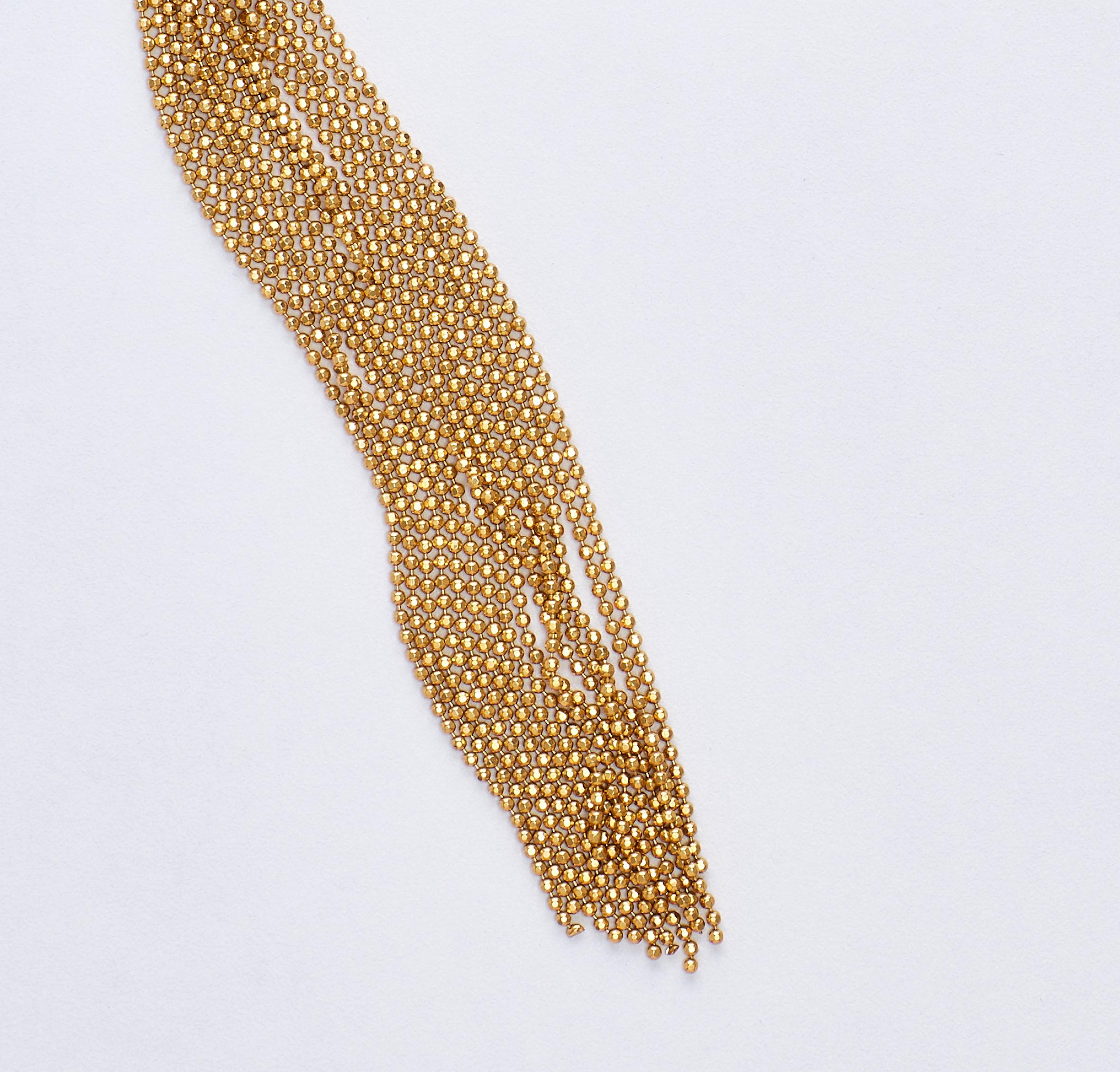 Gold Necklace with Tassels and Diamonds Clasp In Excellent Condition For Sale In Tel Aviv, IL
