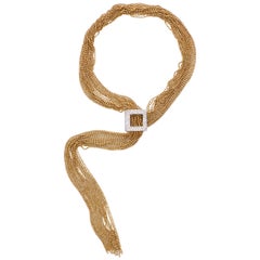 Gold Necklace with Tassels and Diamonds Clasp