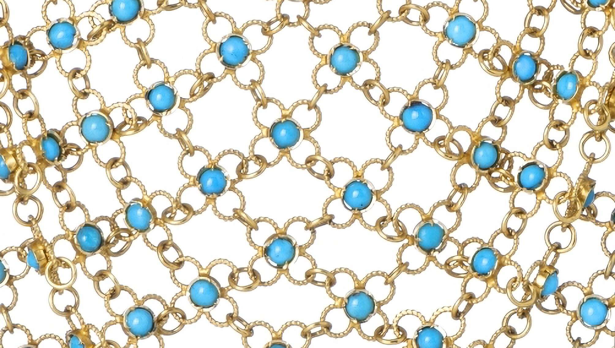 Gold-Halskette mit Türkis Art Deco Frankreich, frühes 20. Jahrhundert (Französisch) im Angebot