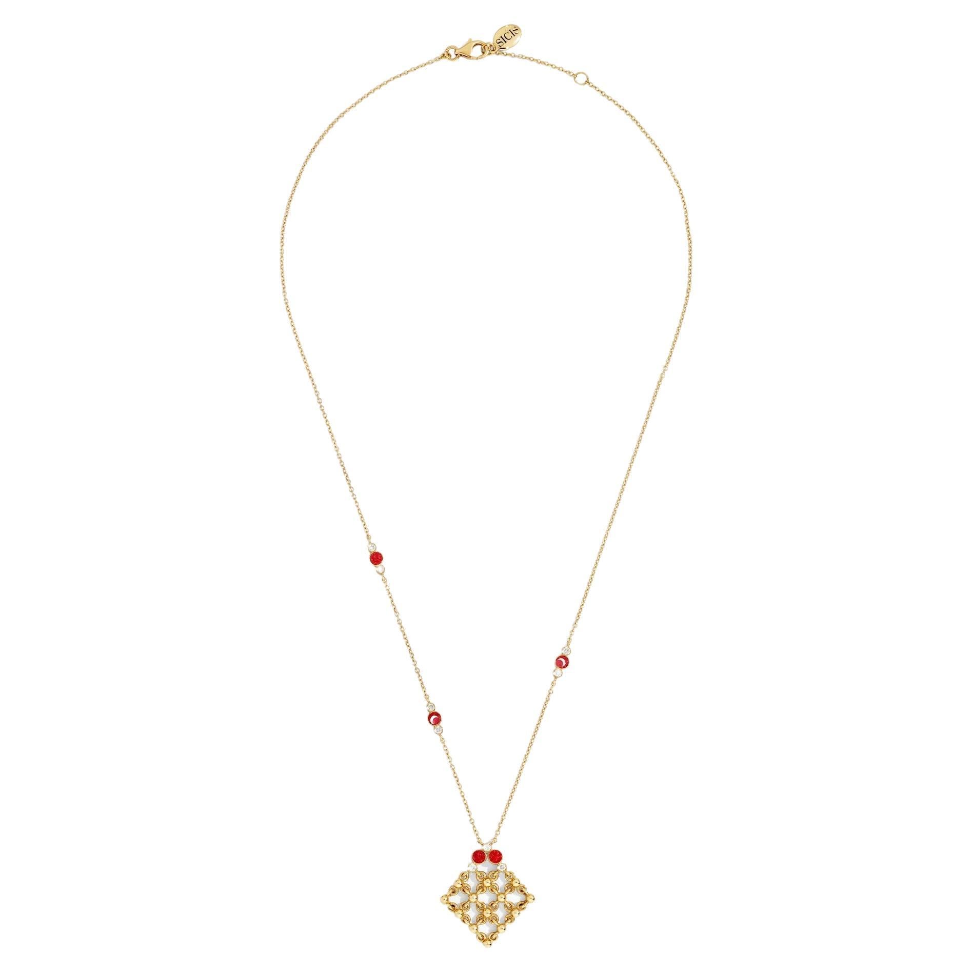 Gold Necklace with White Diamonds and Hand decorate Micromosaic