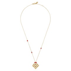 Gold Necklace with White Diamonds and Hand decorate Micromosaic