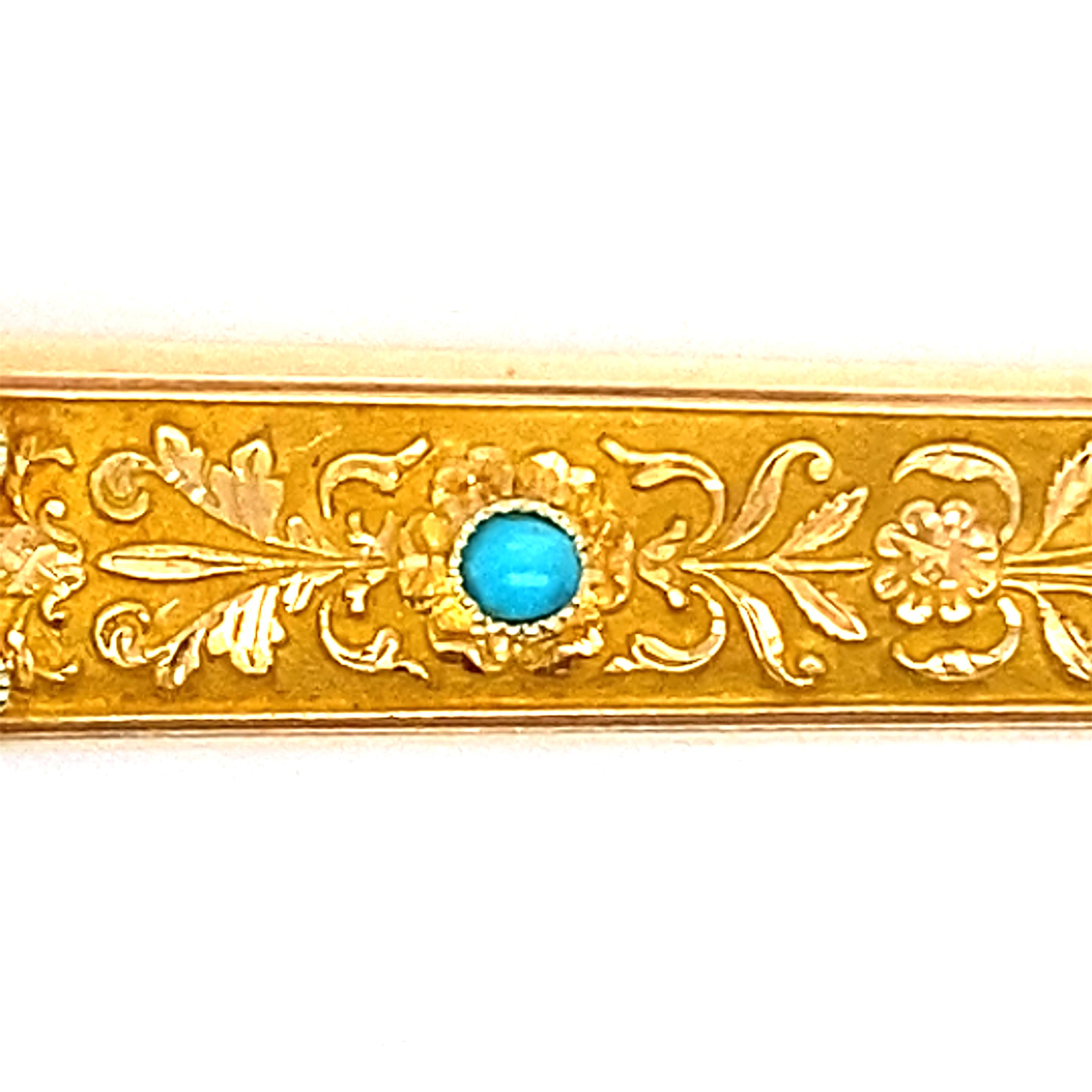 Women's or Men's Finely Chiselled with Cabochons Turquoises Gold Needle Box 18 Karat  For Sale