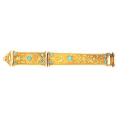 Vintage Finely Chiselled with Cabochons Turquoises Gold Needle Box 18 Karat 