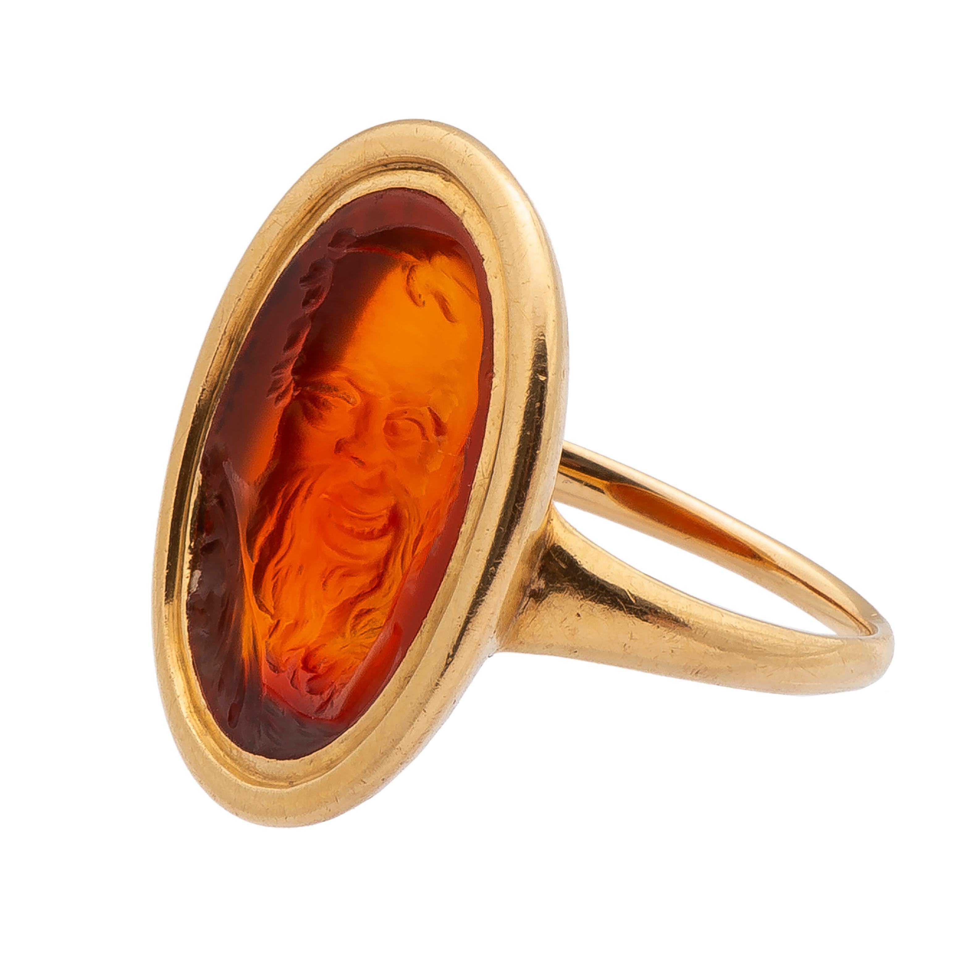 Oval Cut Gold Neoclassical Ring with Carnelian Intaglio For Sale