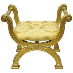 Gold Neoclassical Style Giltwood Carved Curule Bench Maitland Smith Attributed
