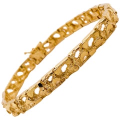 Gold Nugget Bracelet, 14 Karat Yellow Gold, Gold Nugget Link circa 1978 Brac