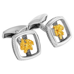 Boutons de manchette en argent sterling avec pépite d'or pur (édition limitée)