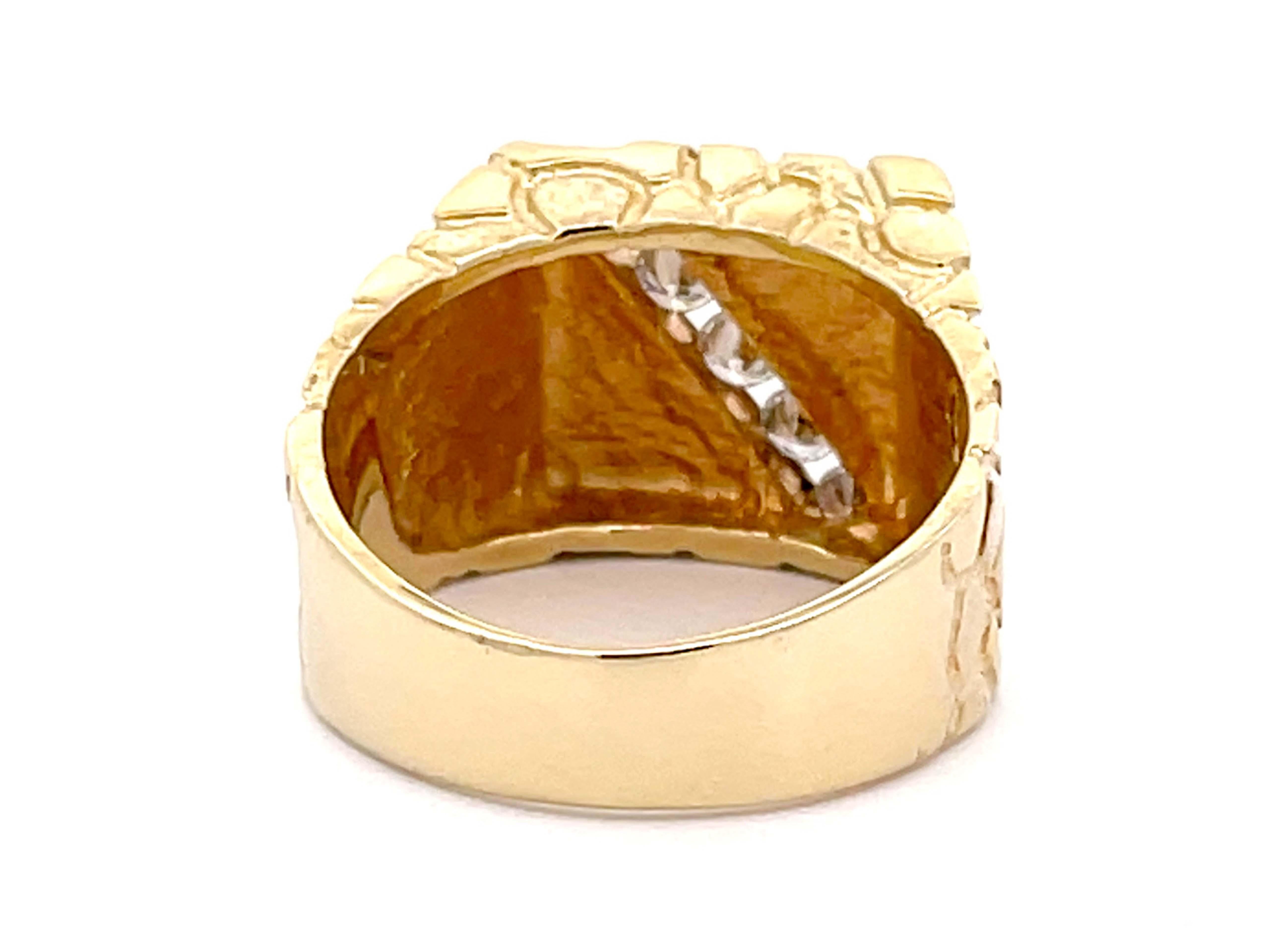 Women's or Men's Gold Nugget Diamond Ring 14k Yellow Gold For Sale