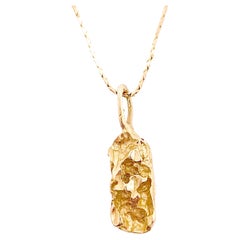 Gold Nugget Pendant Necklace w Cushion 14 Karat Gold w Cobra Chain