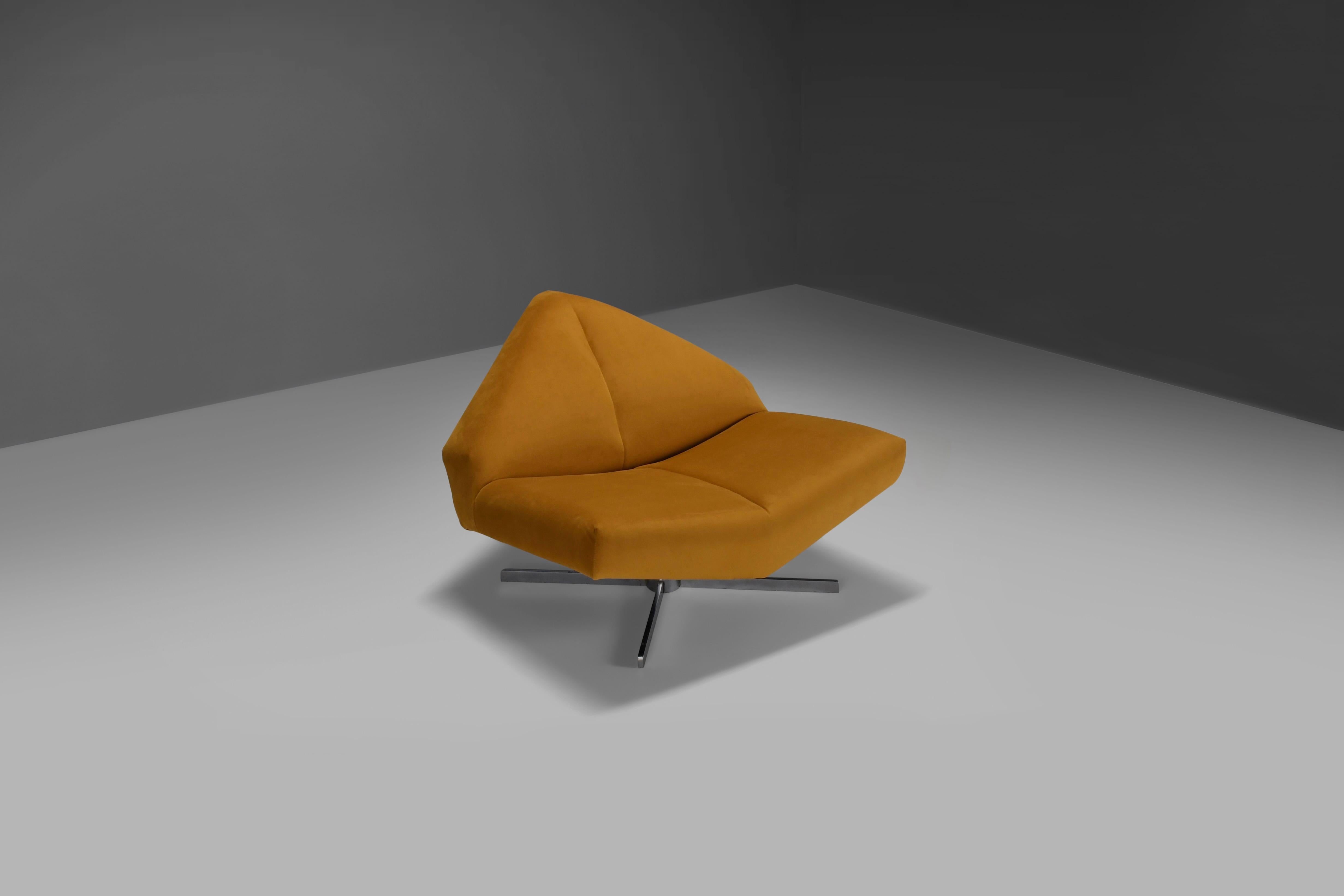 Danish Gold Ochre Fabric ‘Brasilia’ Lounge Chair by Schmieder, Denmark, 1960s For Sale