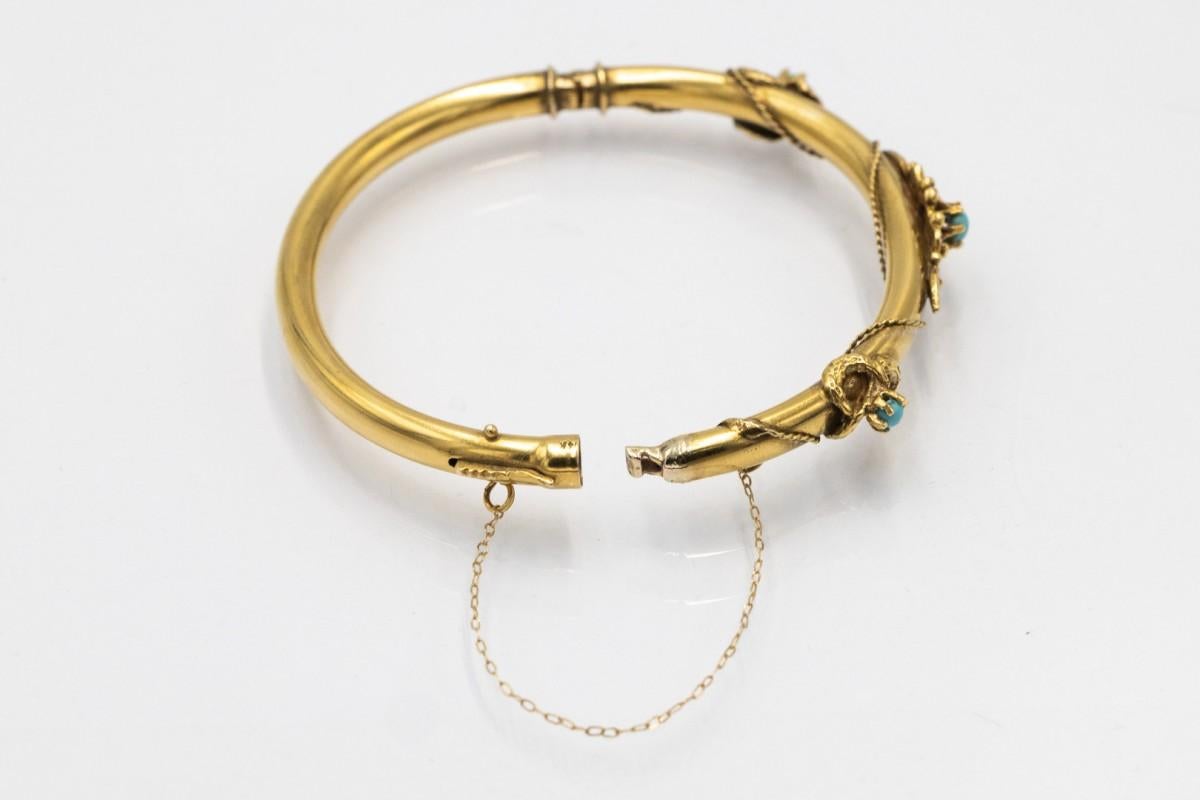 Gold old bracelet with turquoises and pearls, early 20th century. im Zustand „Gut“ im Angebot in Chorzów, PL