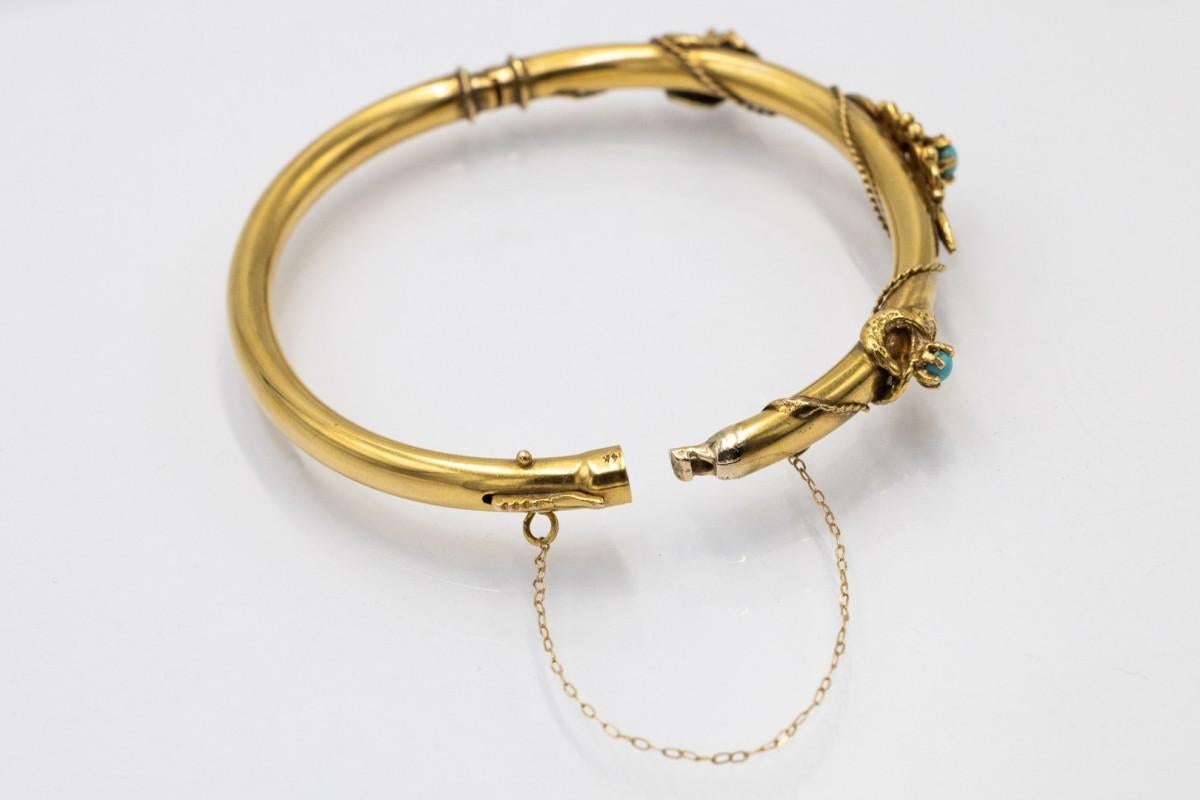 Gold old bracelet with turquoises and pearls, early 20th century. Damen im Angebot