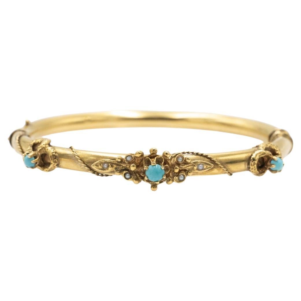 Gold old bracelet with turquoises and pearls, early 20th century.