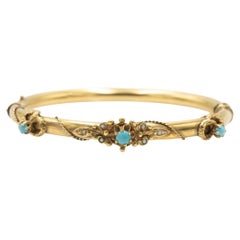 Gold old bracelet with turquoises and pearls, early 20th century.