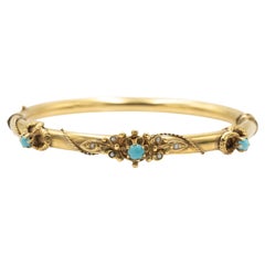 Gold old bracelet with turquoises and pearls, early 20th century.