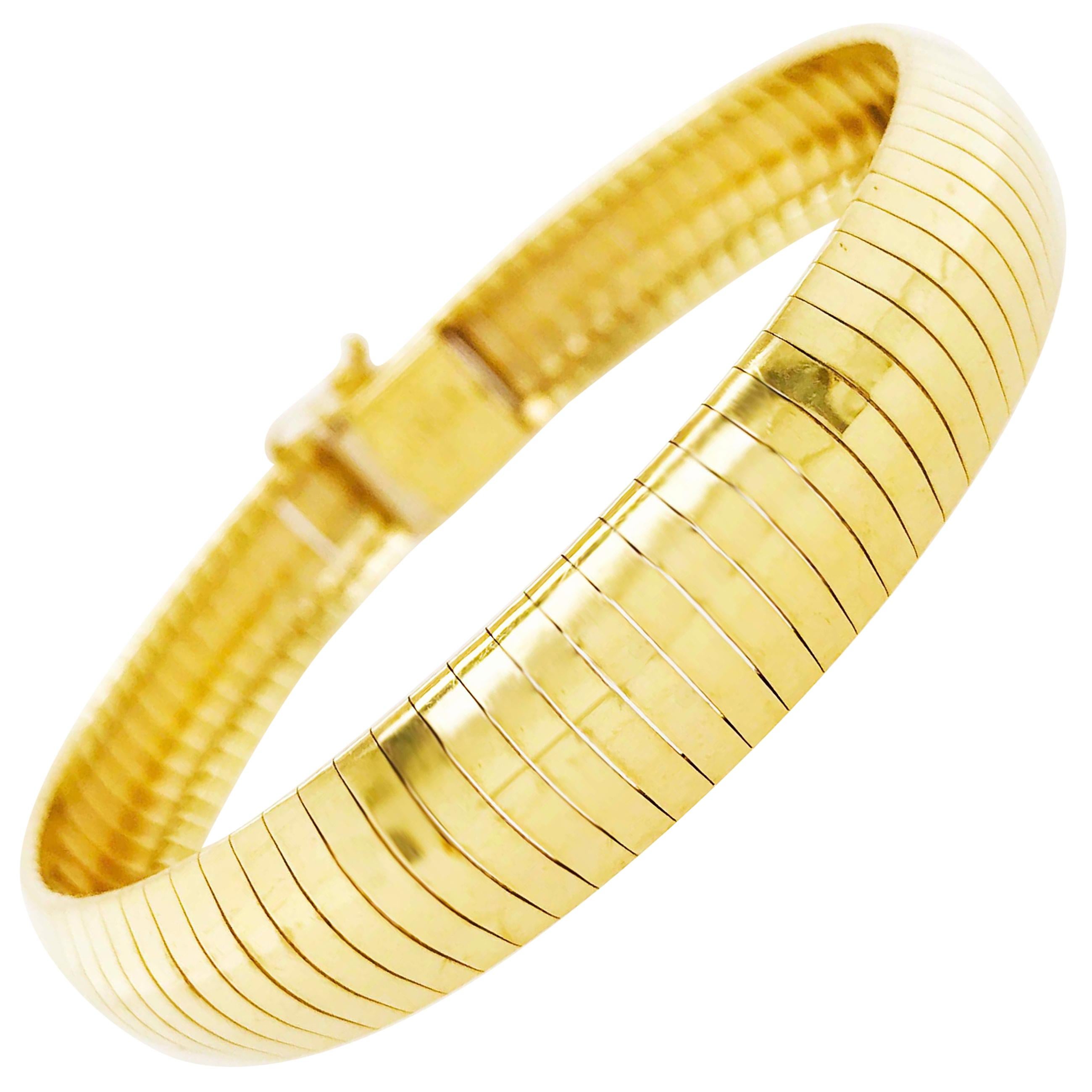 Gold Omega Bracelet in 14 Karat Yellow Gold is Regal and Like a Bangle Bracelet