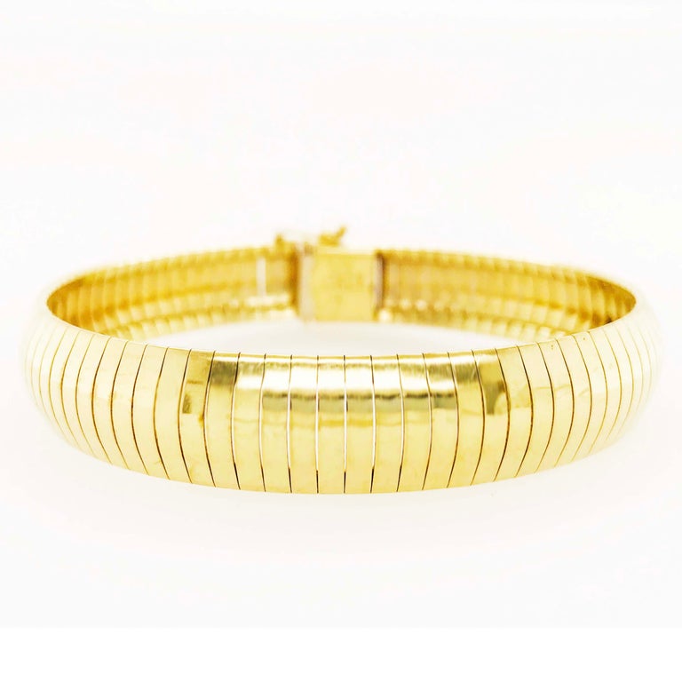 Gold Omega Bracelet in 14 Karat Yellow Gold is Regal and Like a Bangle