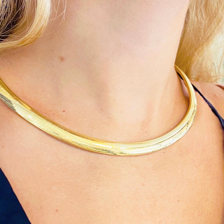 Gold Omega Choker Necklace 14 Karat Yellow Gold Omega Necklace For Sale at  1stDibs