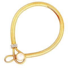 Bijoux Cascio Collier ras du cou Omega en or avec touches de perles et de cristal