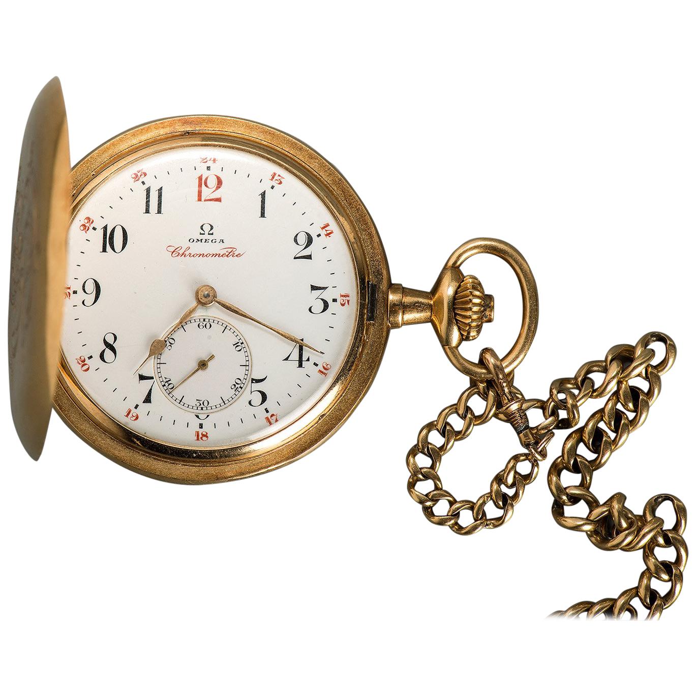 Gold Omega Chronometre, Swiss Pocket Watch For Sale